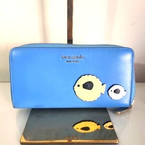 Kate Spade Long Blue retro pufferfish Blowfish Wallet